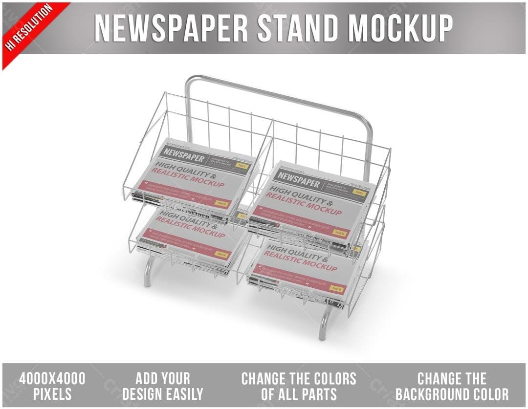 Mockup Realista de Bancada para Jornais em Metal