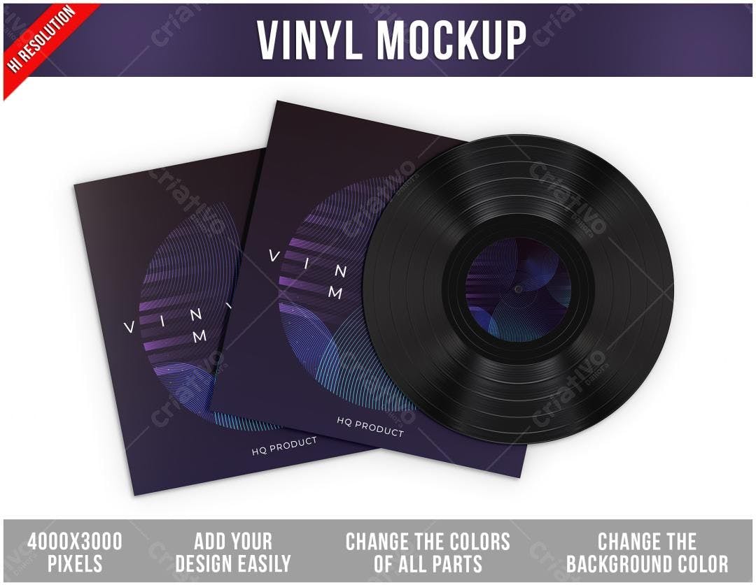 Mockup de Vinil com Capa: Design Moderno em Tons Escuros