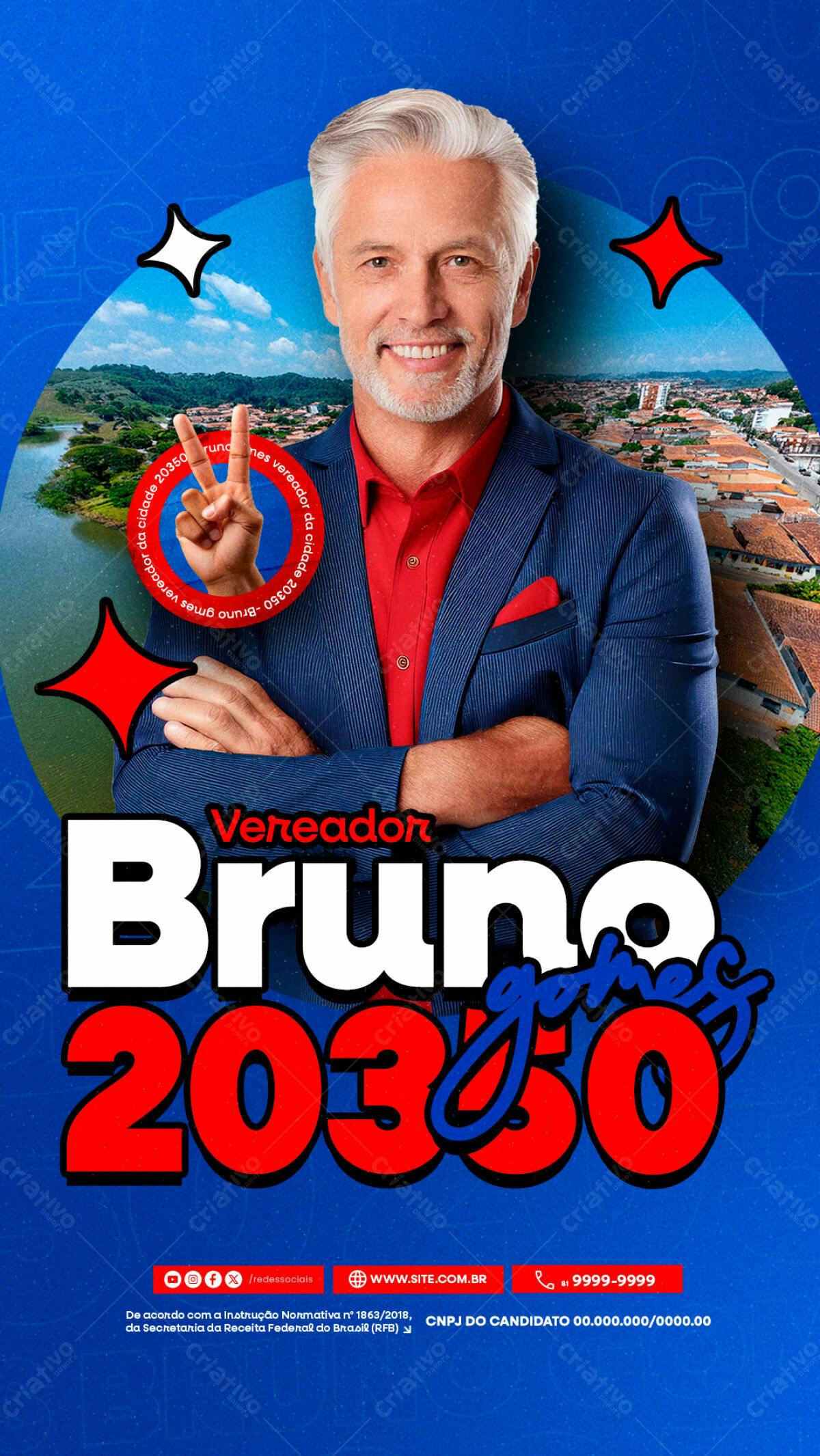 Flyer Eleições Vereador Bruno Gomes 20350 PSD Editável
