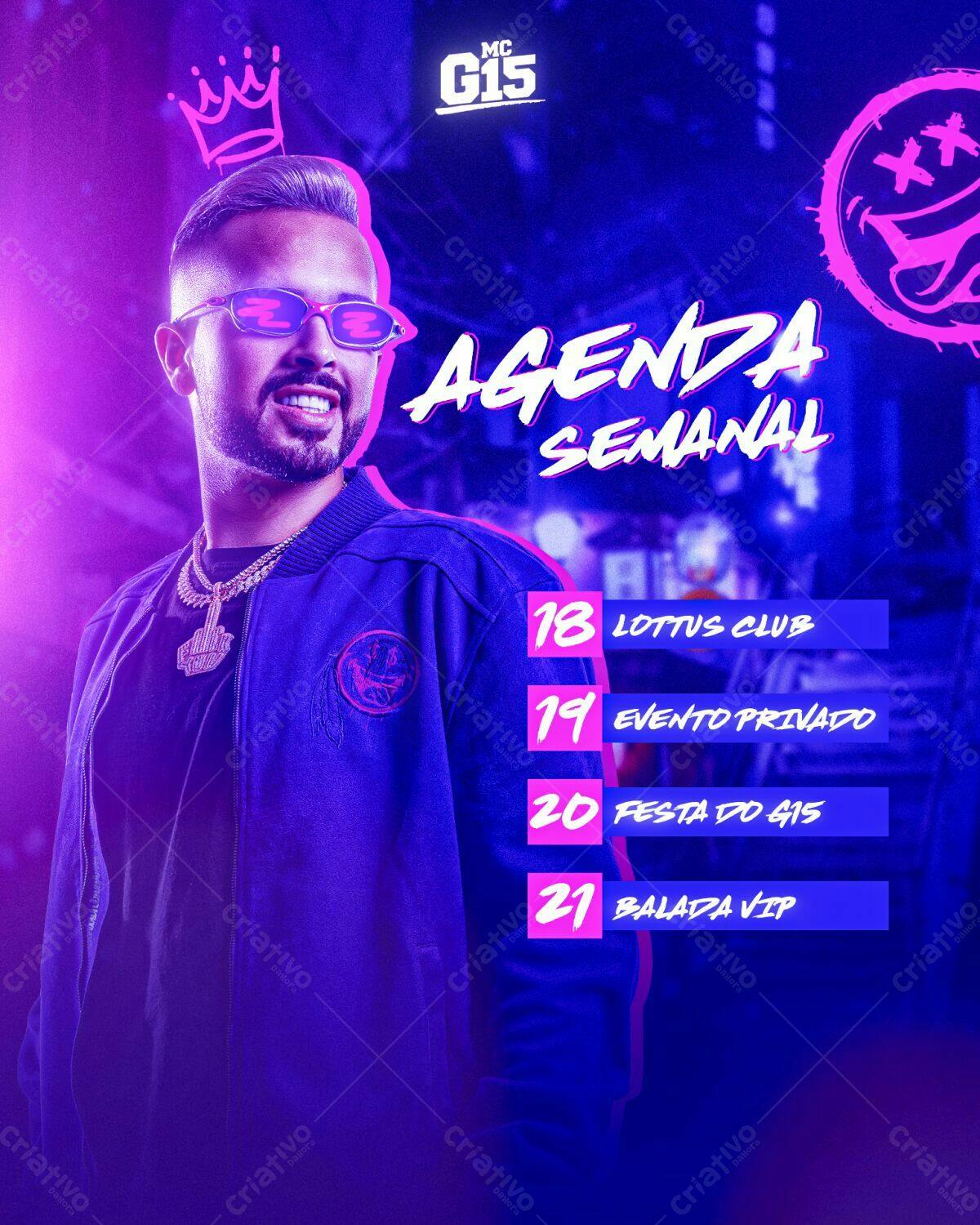 Flyer Agenda Semanal MC G15 PSD Editável