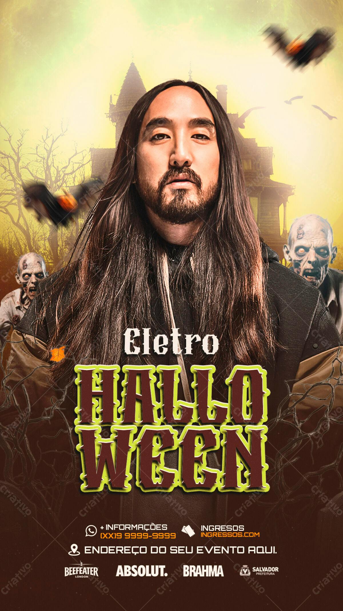 Flyer para Festa Eletrônica de Halloween PSD Editável