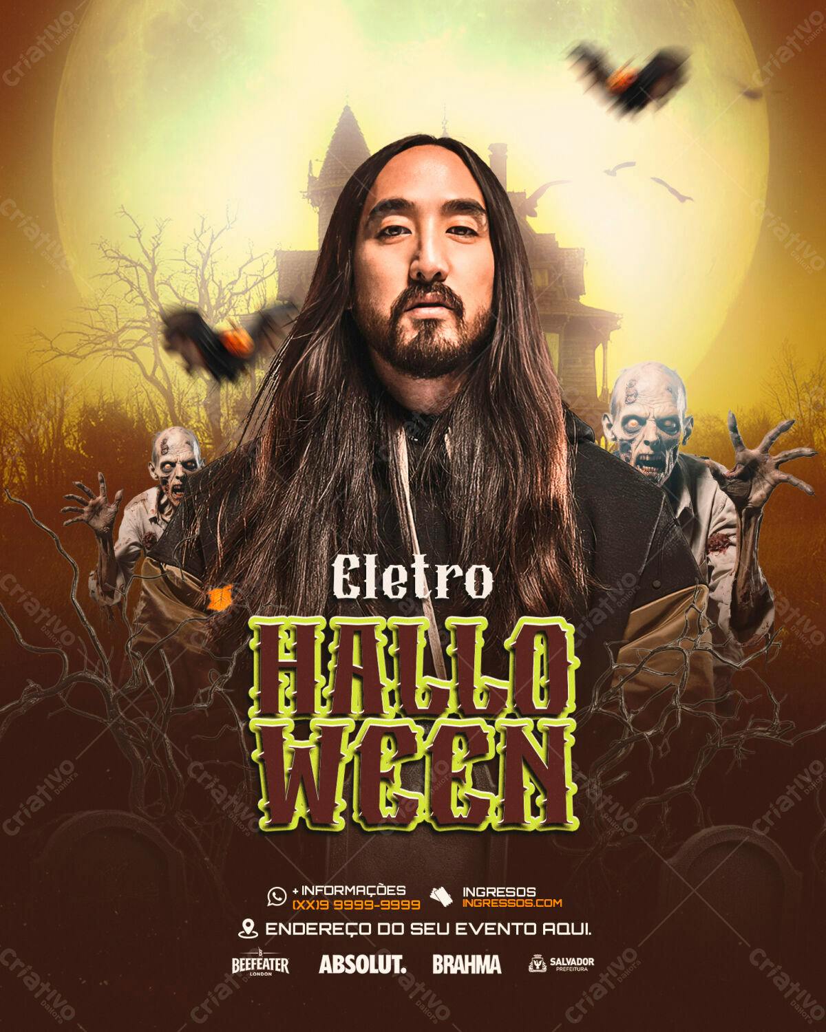Flyer para Festa de Halloween com DJ PSD Editável