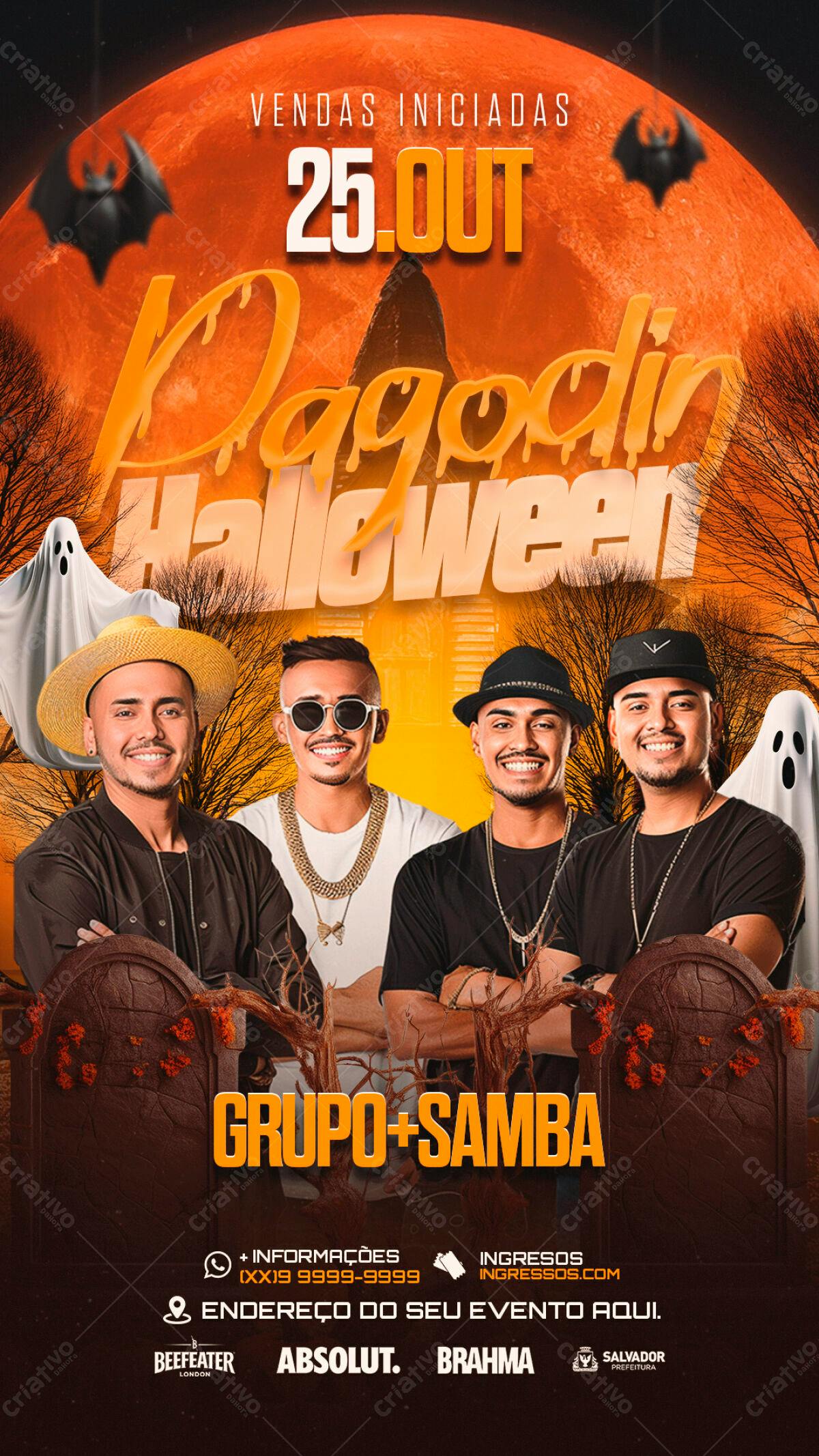 Flyer Pagode Halloween Grupo Samba PSD Editável