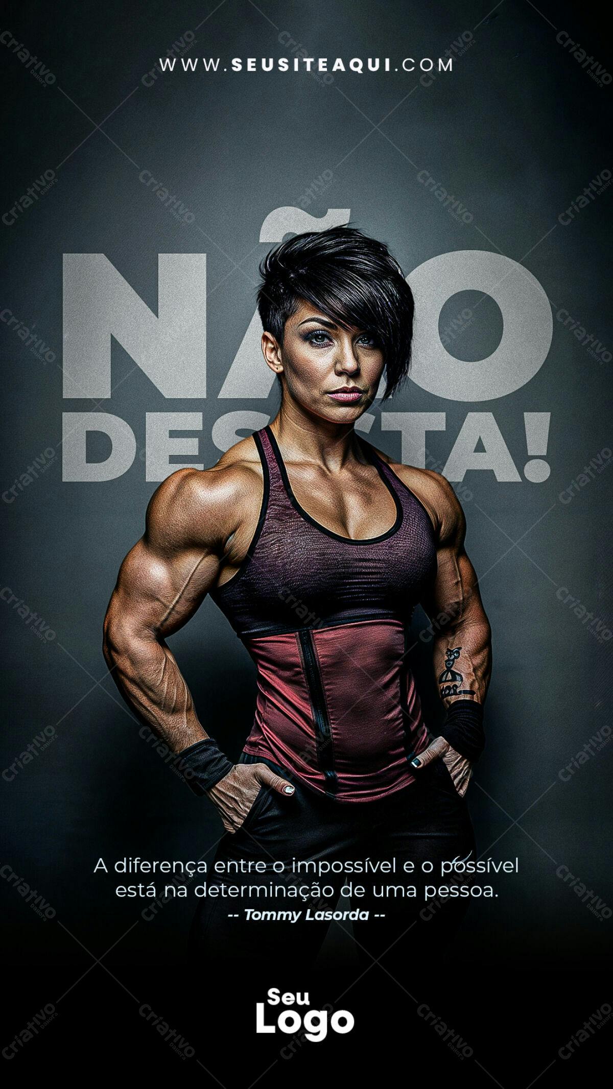 Poster Motivacional Fitness Feminino PSD Editável