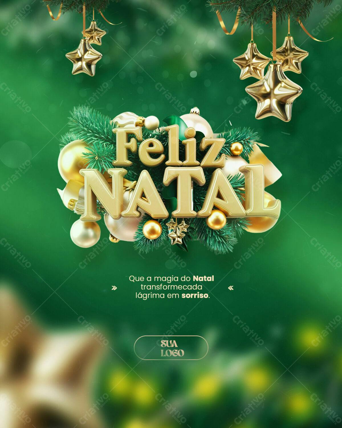Flyer Natalino com Ornamentos Dourados PSD Editável