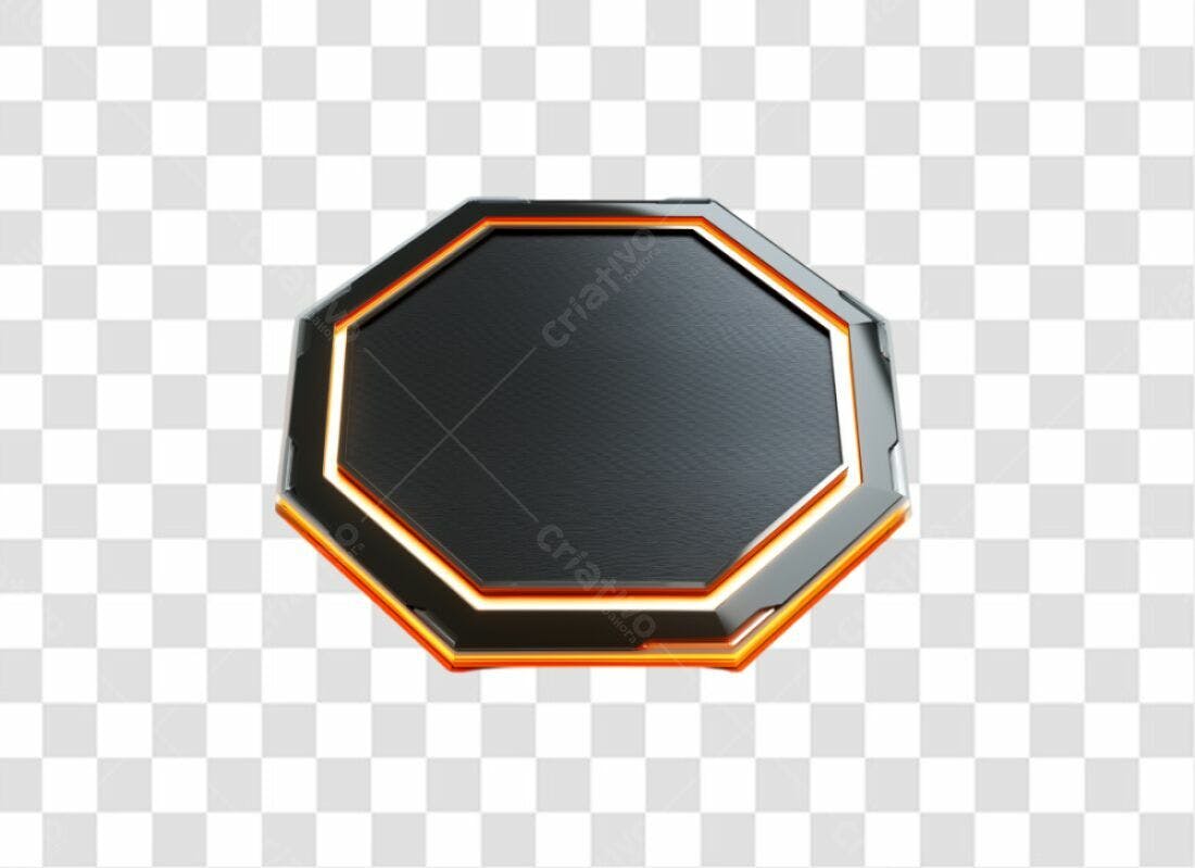 Selo Octógono Preto e Laranja PNG com fundo transparente