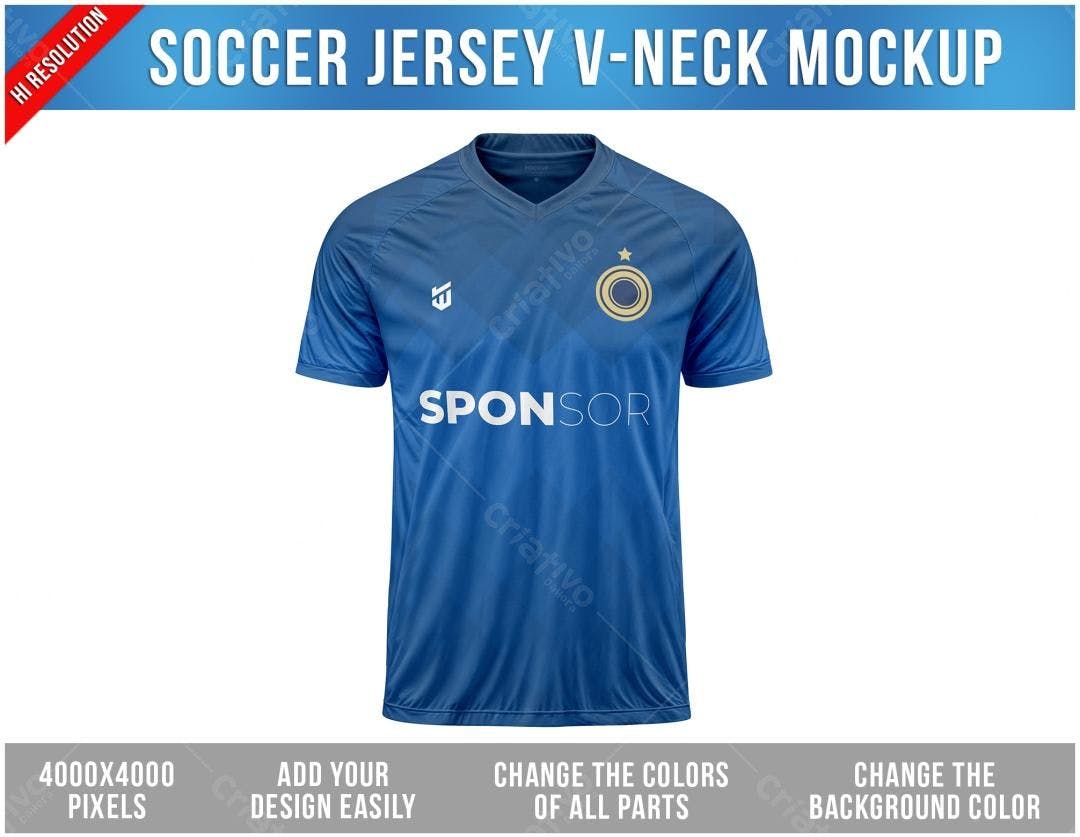 Mockup Camiseta Futebol Gola V Azul