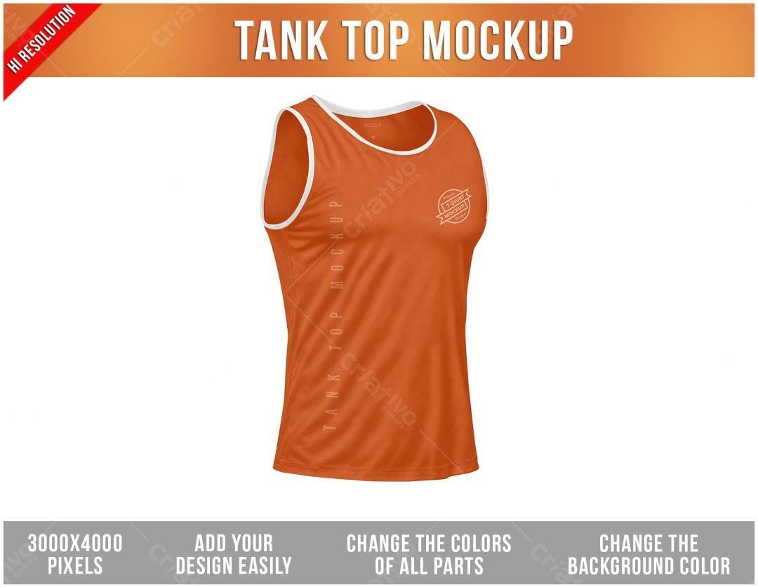 Mockup de Regata Laranja com Detalhes Brancos - Estilo Esportivo