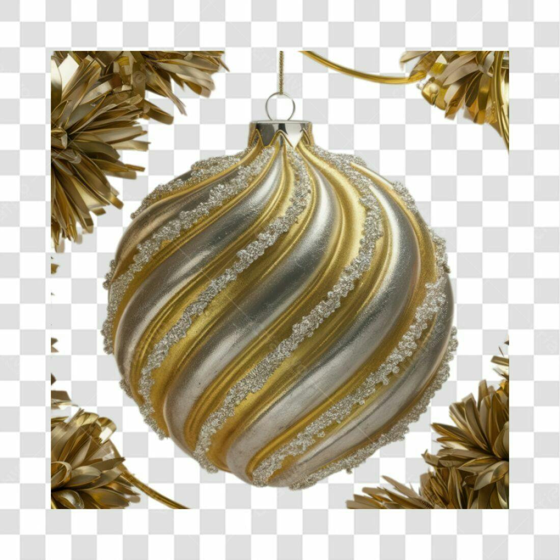 Enfeite Natalino Dourado e Prata PNG com fundo transparente