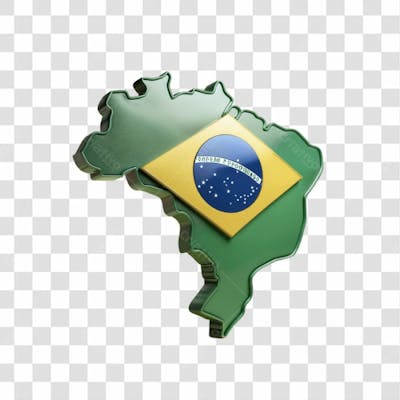 Selo 3D Render Brasil Mapa Bandeira Elemento Ícone Psd Png