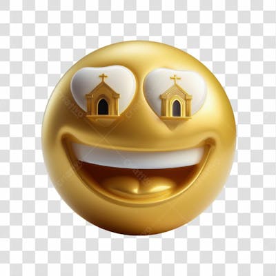 Selo 3D Render Emoji Apaixonado Igreja Elemento Ícone Psd Png