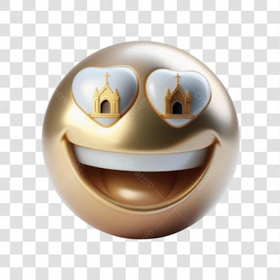 Selo 3D Render Emoji Apaixonado Igreja Elemento Ícone Psd Png