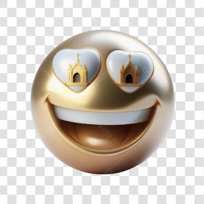 Selo 3D Render Emoji Apaixonado Igreja Elemento Ícone Psd Png
