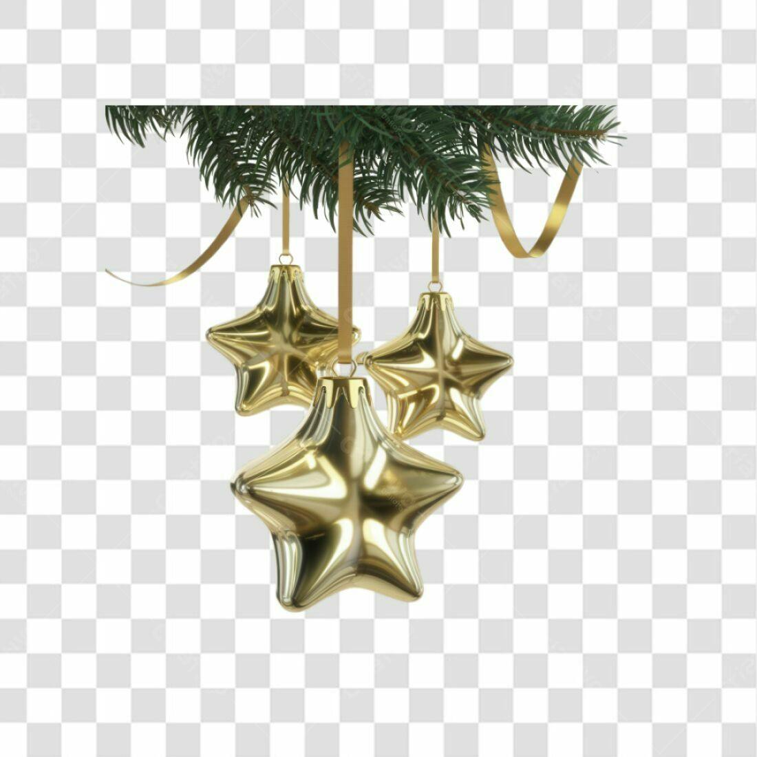 Enfeite Natalino Estrelas Douradas PNG com fundo transparente