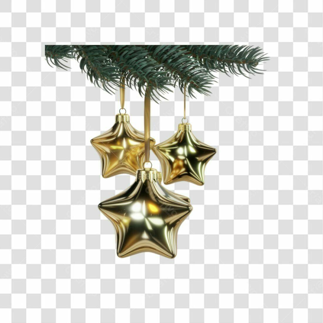 Enfeite Natalino Estrelas Douradas PNG com fundo transparente