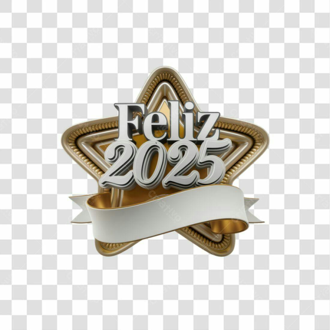 Selo Feliz Ano Novo 2025 PNG com fundo transparente