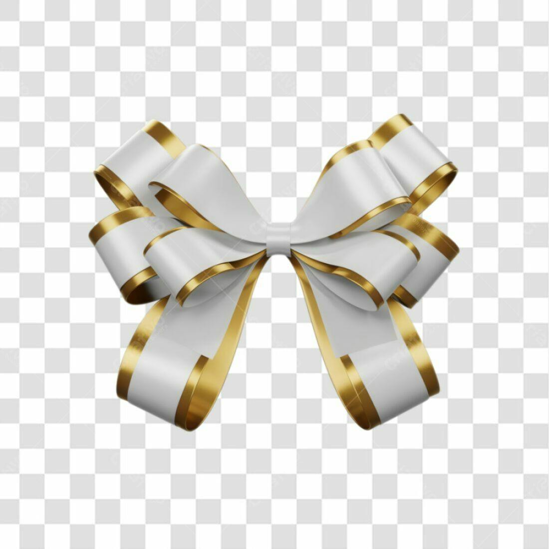 Icone Laço de Fita Branco e Dourado PNG com fundo transparente