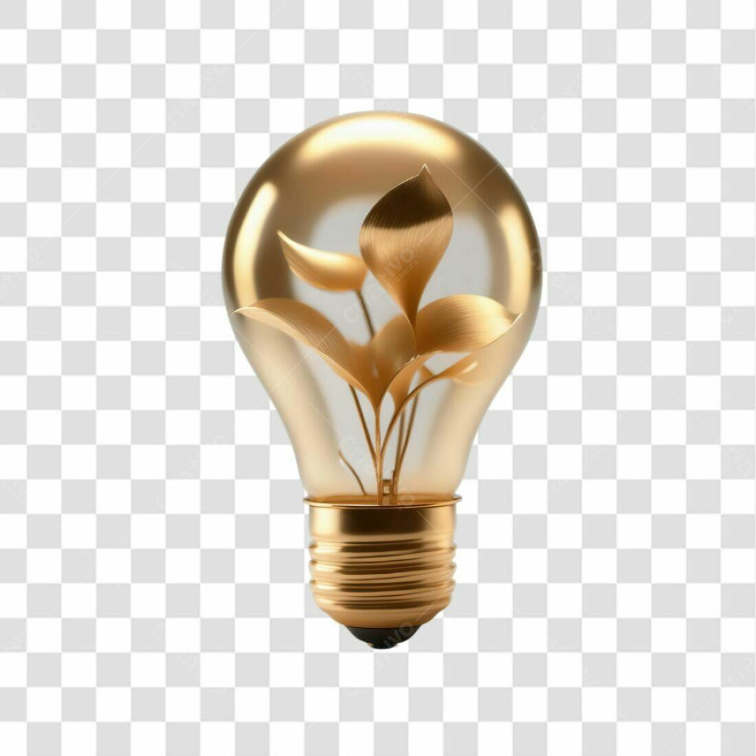 Icone dourado planta lâmpada PNG com fundo transparente