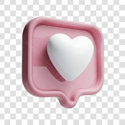 Selo 3D Render Like Coração Curtida Elemento Ícone Psd Png