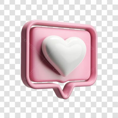 Selo 3D Render Like Coração Curtida Elemento Ícone Psd Png
