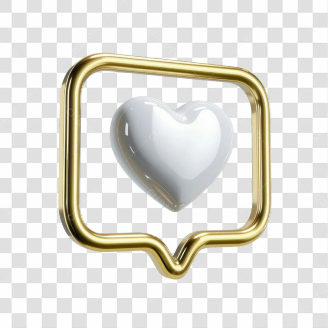 Icone Coração Dourado e Branco PNG com fundo transparente