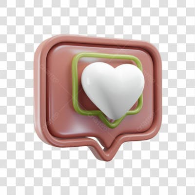 Selo 3D Render Like Coração Curtida Elemento Ícone Psd Png