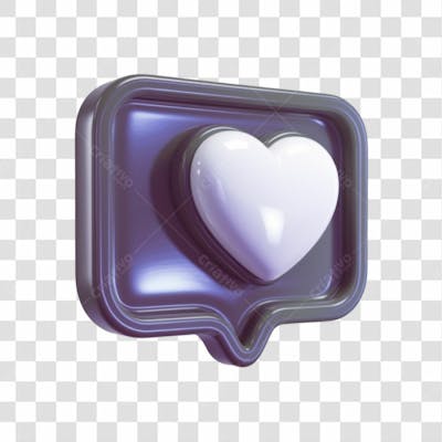 Selo 3D Render Like Coração Curtida Elemento Ícone Psd Png