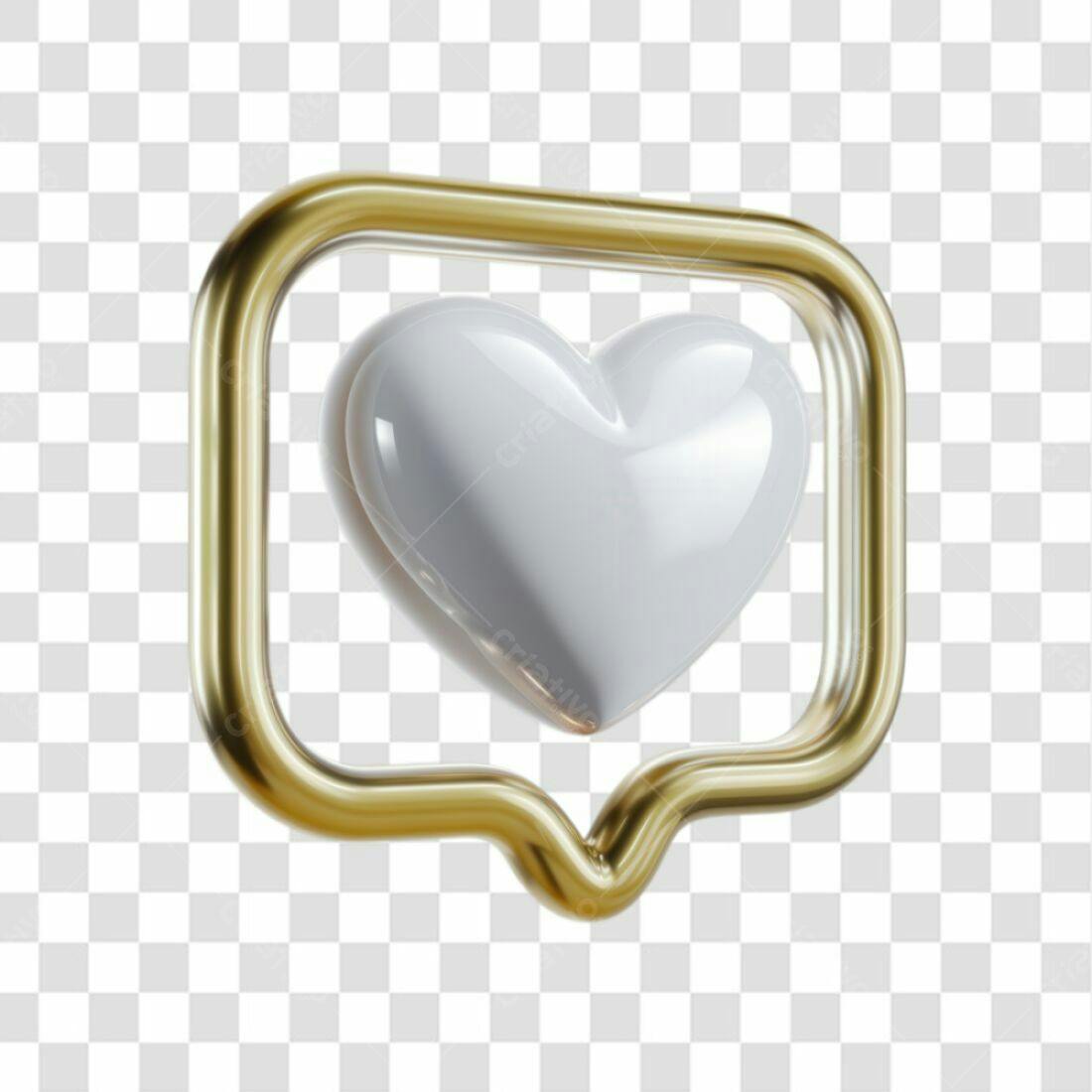Icone Coração Dourado e Branco PNG com fundo transparente