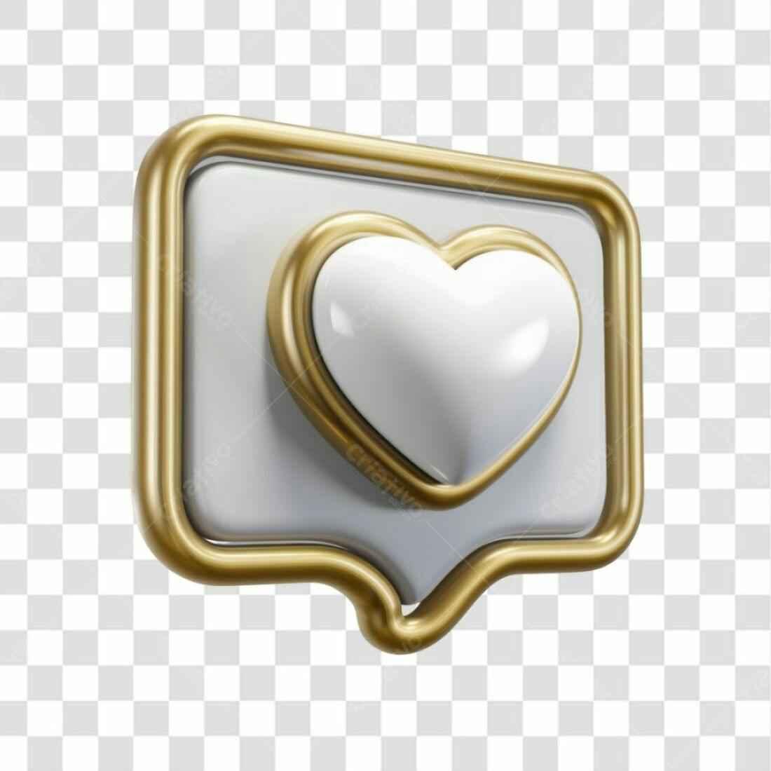Icone Coração Dourado e Branco PNG com fundo transparente