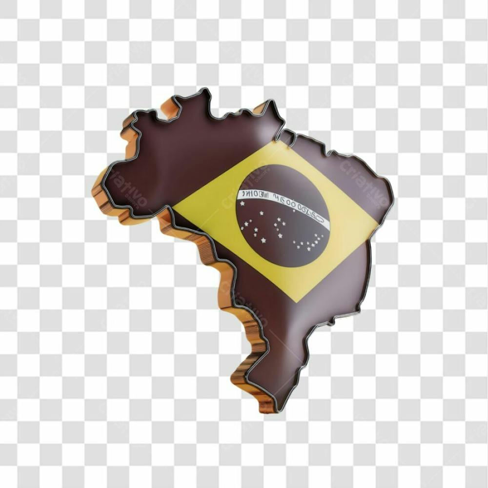 Selo 3D Render Mapa Brasil Bandeira Elemento Ícone Psd Png