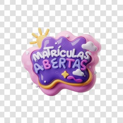 Selo 3D Render Matrículas Abertas Elemento Ícone Psd Png