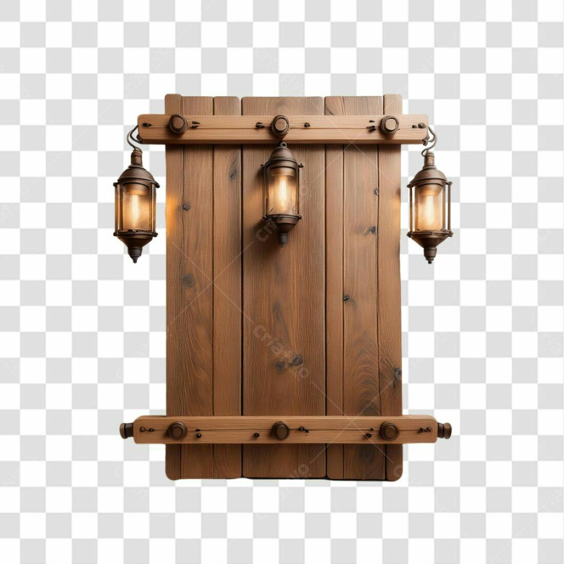 Placa de Madeira com Lanternas PNG com fundo transparente