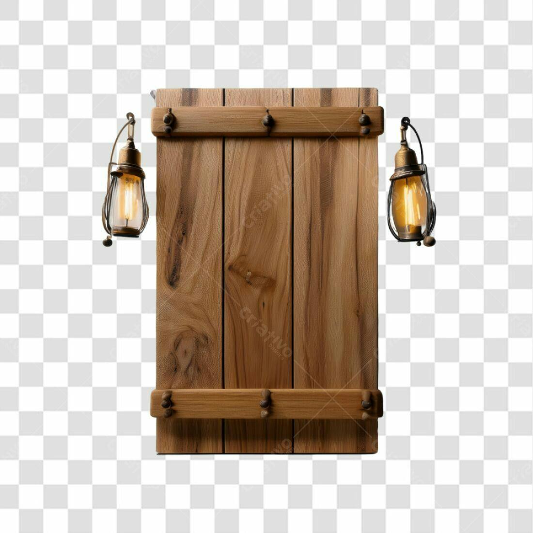 Placa de Madeira com Lanternas PNG com fundo transparente
