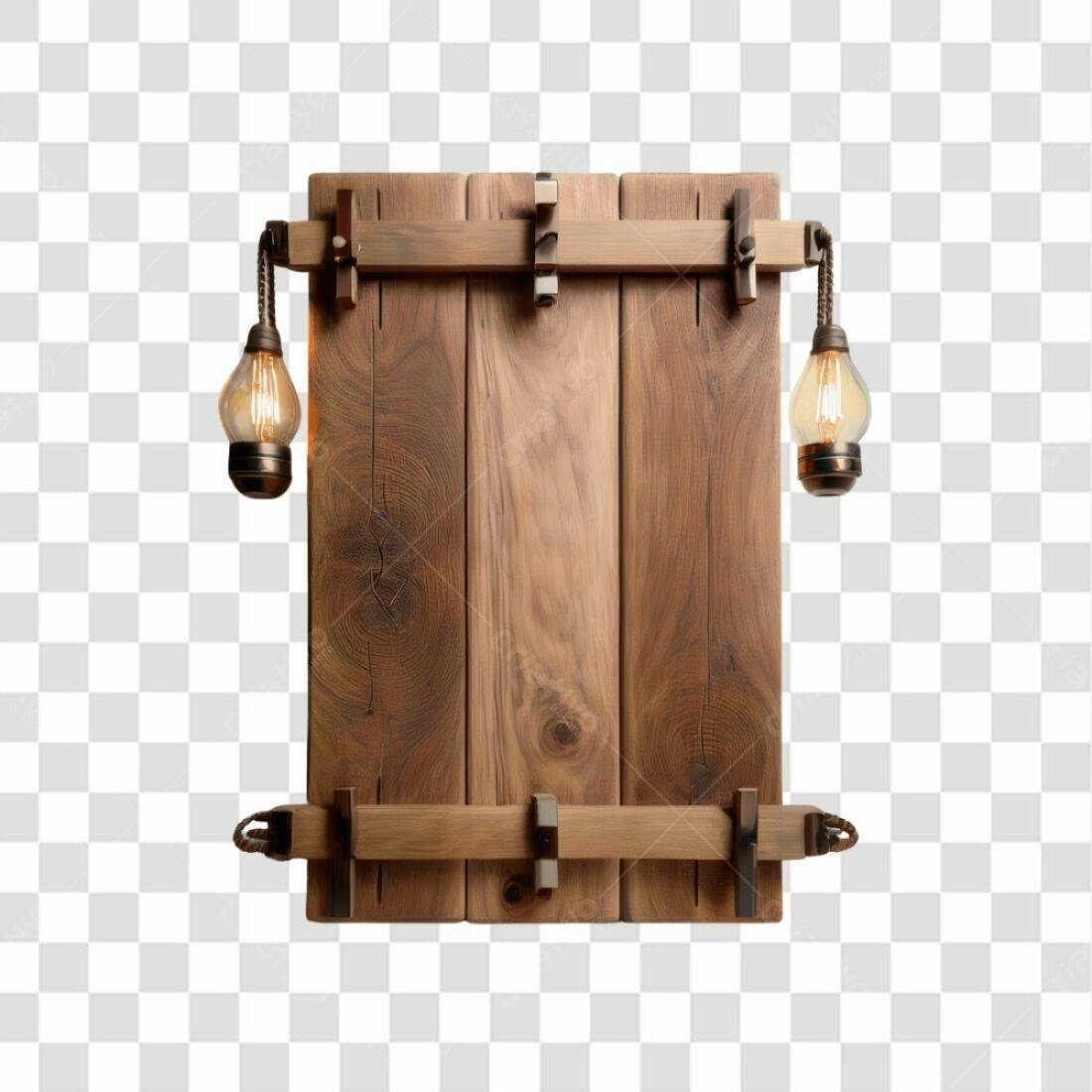 Placa de Madeira Rustica com Lâmpadas PNG com fundo transparente