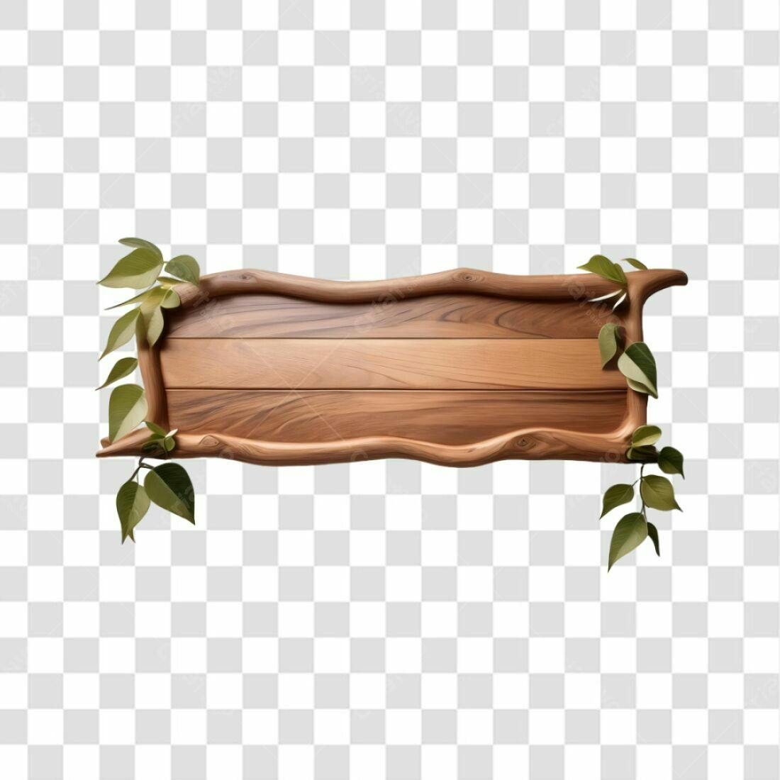 Placa de Madeira com Folhas PNG com fundo transparente