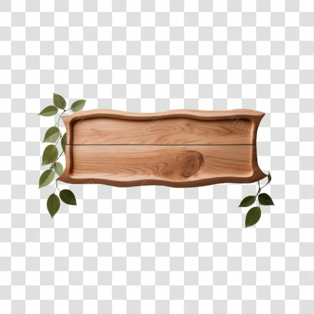 Placa de Madeira com Folhas PNG com fundo transparente