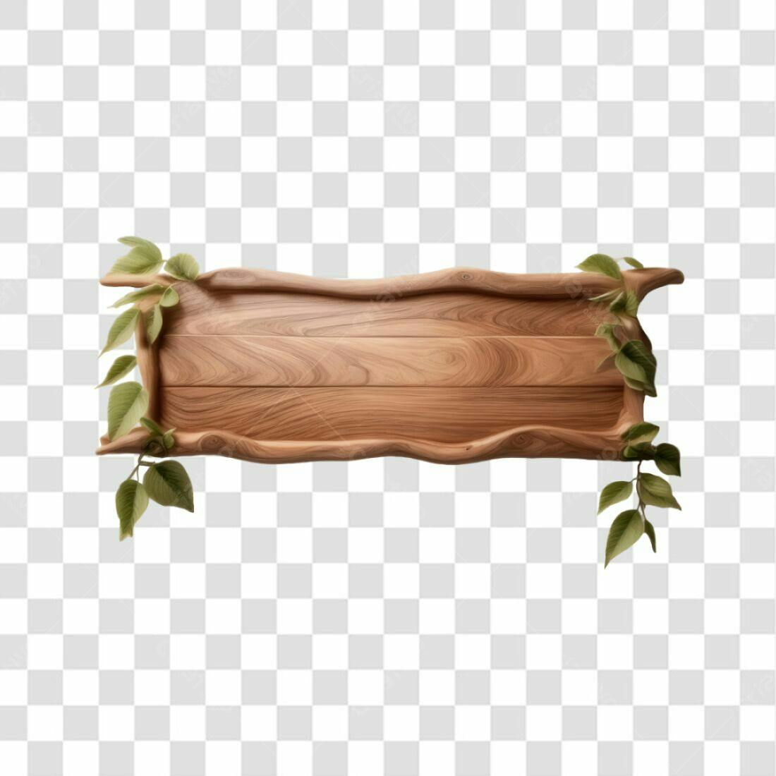 Placa de Madeira com Folhas PNG com fundo transparente