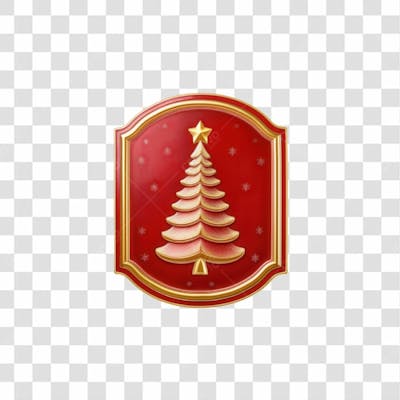 Selo 3D Render Placa Vermelha Natal Elemento Ícone Psd Png