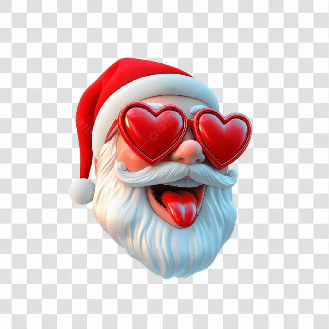Icone Natal Papai Noel com óculos de coração PNG com fundo transparente