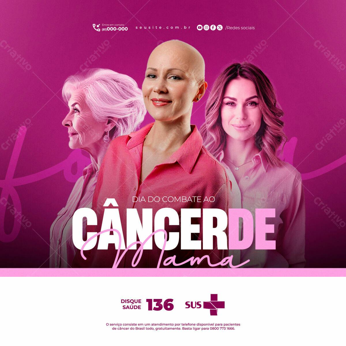 Flyer Dia do Combate ao Câncer de Mama PSD Editável