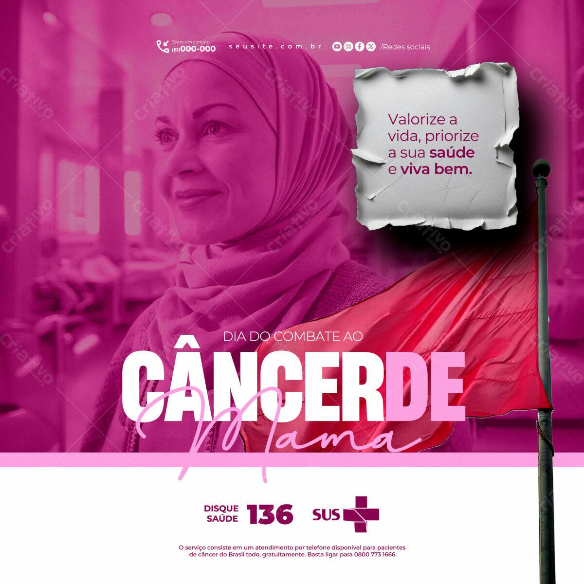 Flyer Dia do Combate ao Câncer de Mama PSD Editável