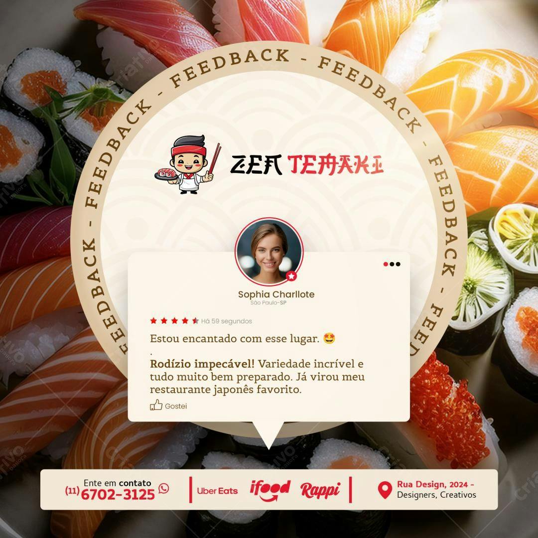 Postagem de Feedback para Restaurante Japonês PSD Editável