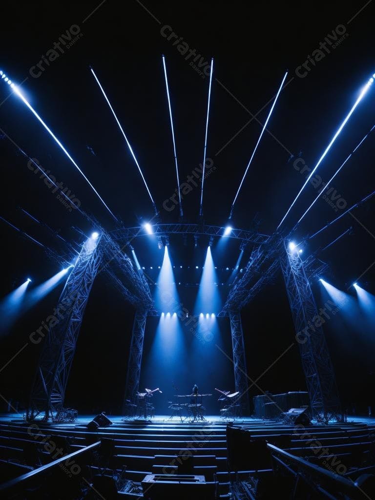 Palco iluminado com luzes azuis para show