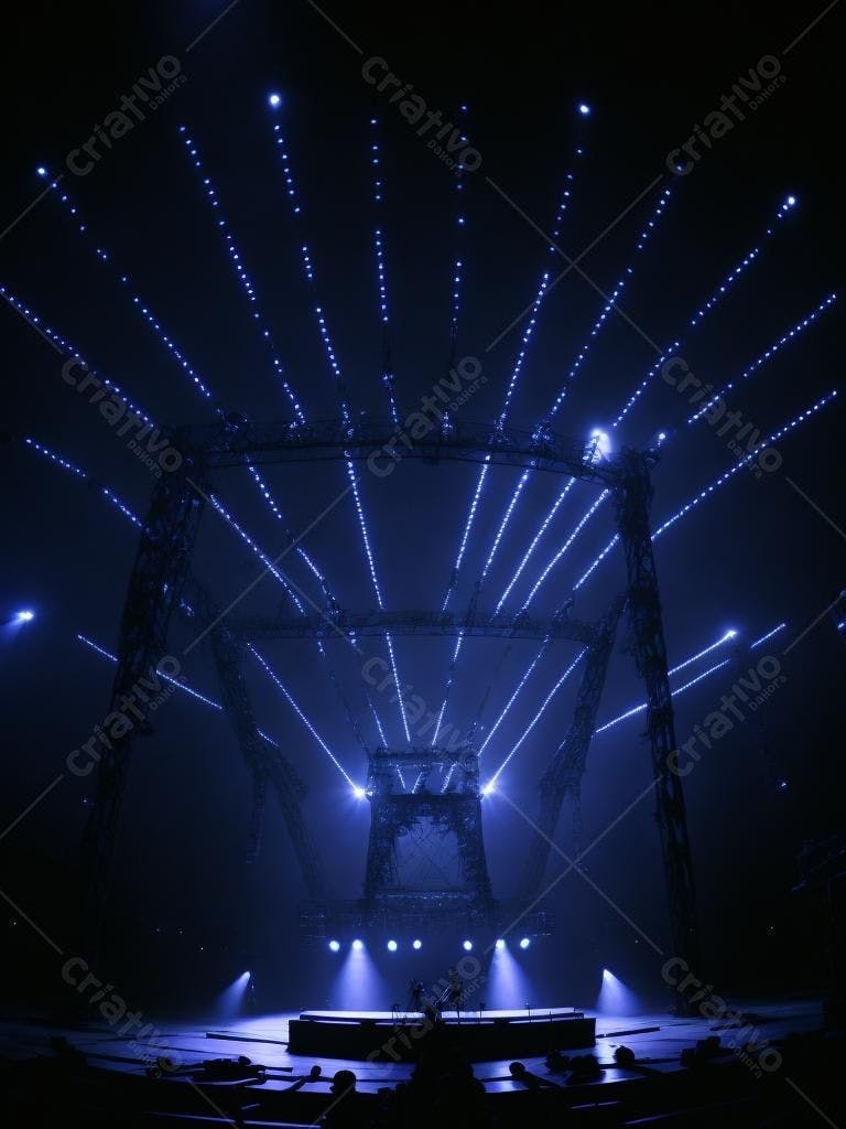 Palco com iluminação azul em show noturno