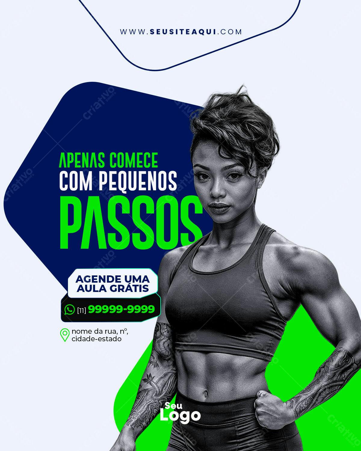 Flyer Academia PSD Editável - Treino com Pequenos Passos