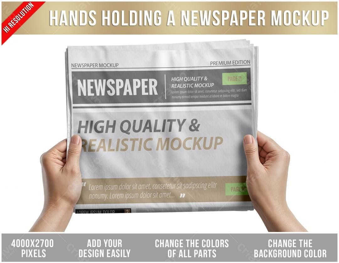 Mockup Realista de Jornal em Mãos
