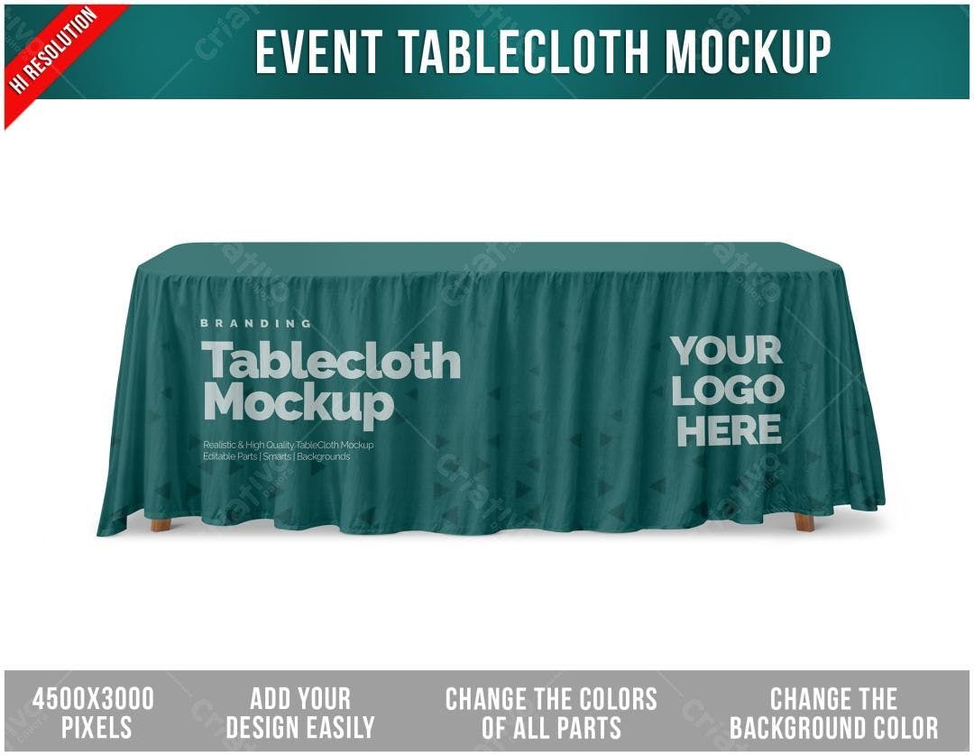 Mockup Mesa de Evento: Toalha Verde-Esmeralda Realista