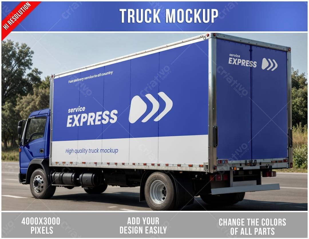Mockup de Caminhão de Entrega Expressa - Azul e Branco
