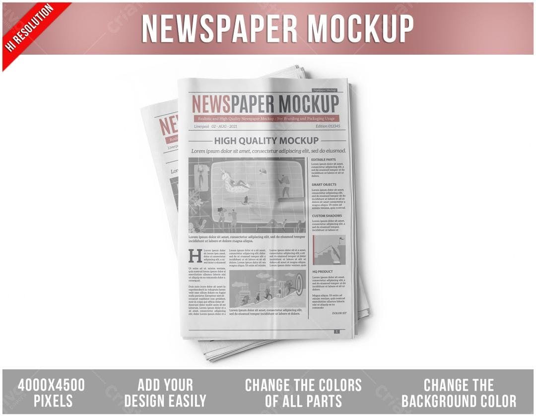 Mockup Jornal Realista: Design de Imprensa em Tons de Cinza