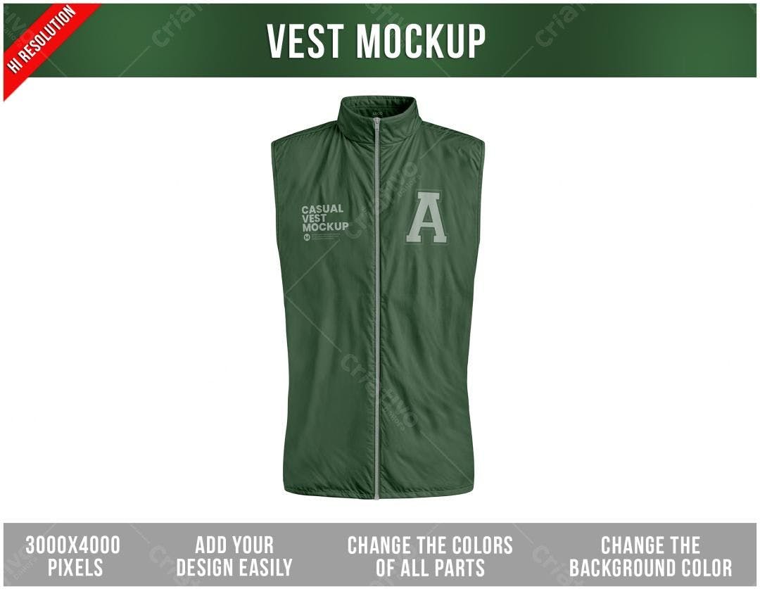 Mockup Colete Casual Verde Militar: Modelo Realista